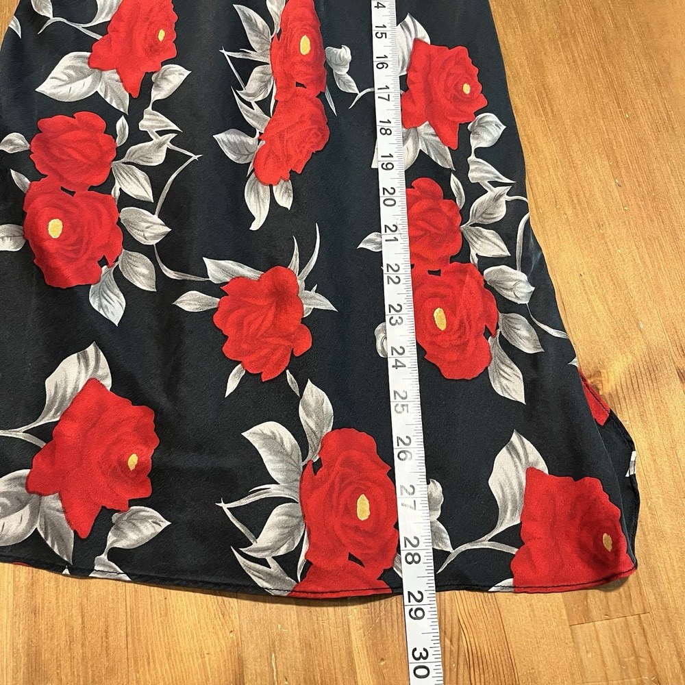 Vintage 90's Slip Dress Chemise Medium 100% Silk Black Floral Satin Babydoll - Picture 15 of 15